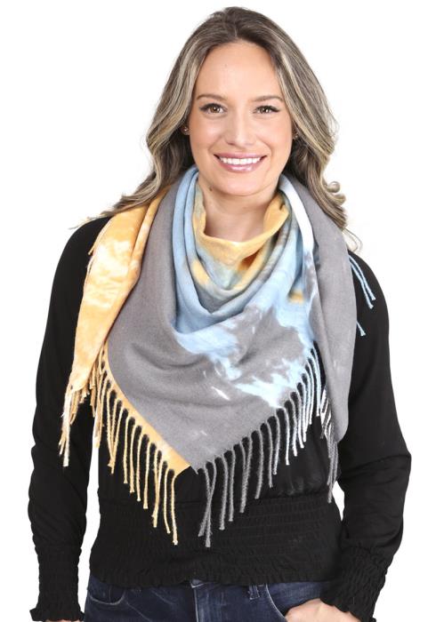 TIE DYE BLANKET SCARF WITH FRINGES