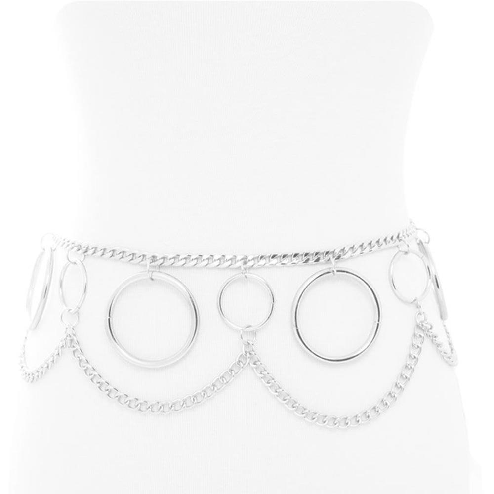 METAL MULTI DANGLE RING BELLY CHAIN BELT