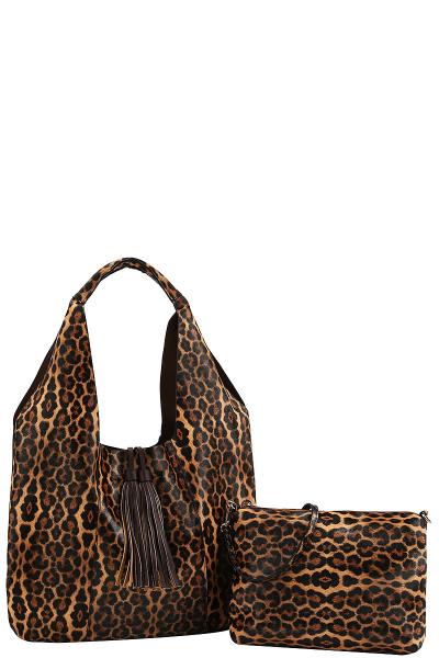 2IN1 FASHION TASSEL ACCENT HOBO BAG WITH LONG STRAP
