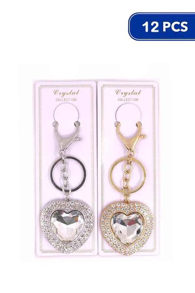 FASHION HEART STONE METAL KEYCHAIN (12 UNTIS)