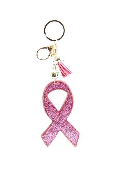 BREAST CANCER RIBBON PUFFY BLING KEYCHAIN
