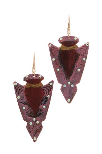 GENUINE LEATHER RHINESTONE DROP EARRING