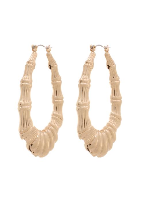 BAMBOO CHUNKY TEARDROP METAL HOOP EARRING