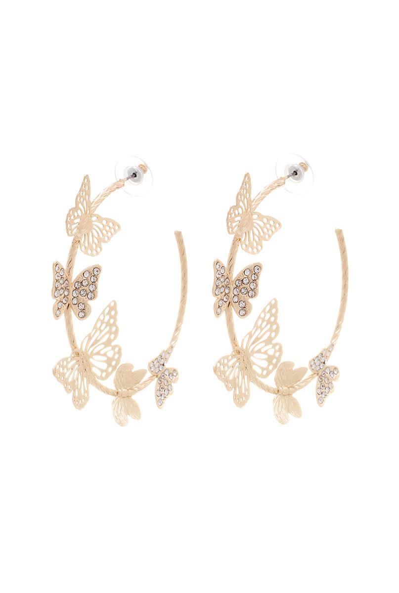 MULTI BUTTERFLY METAL OPEN HOOP EARRING