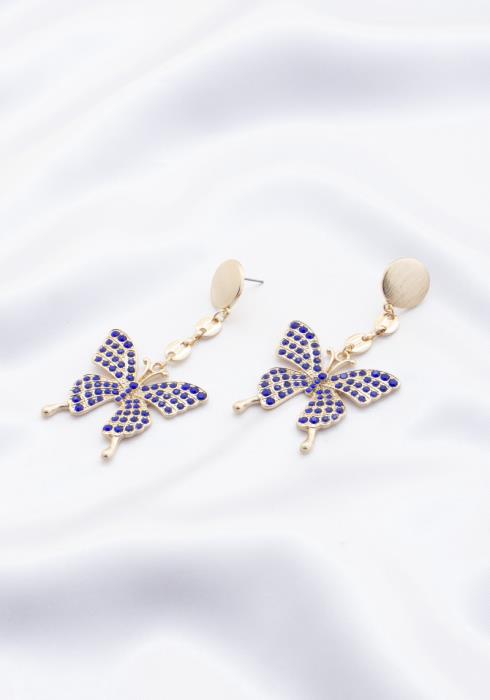 STONE BUTTERFLY DROP METAL EARRING