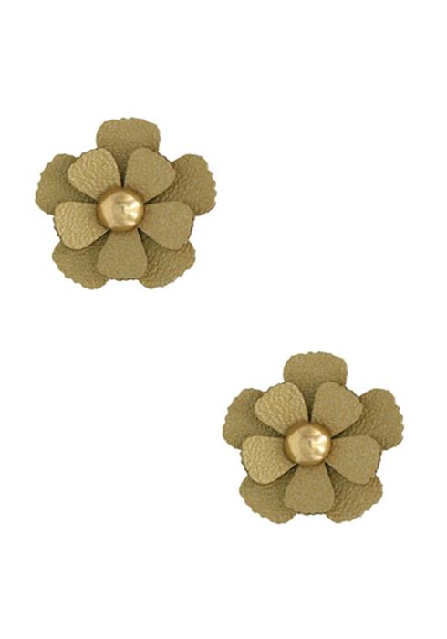 FAUX LEATHER FLOWER STUD EARRING