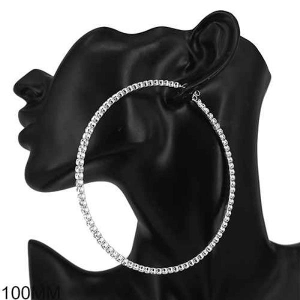 CLASSIC RHINESTONE METAL HOOP EARRING