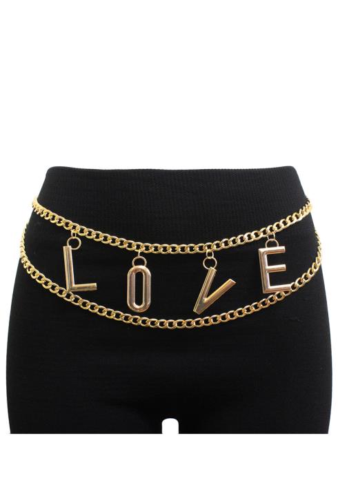 LOVE INITIAL MESSAGE DANGLE WAIST METAL BELLY BODY CHAIN BELT