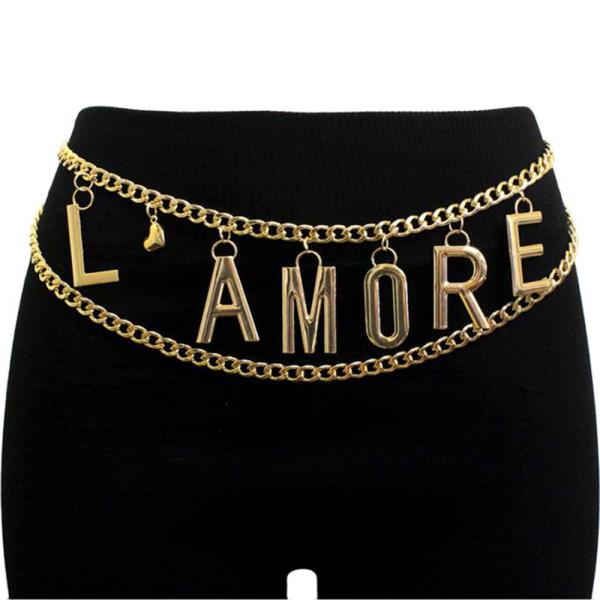 INITIAL MESSAGE DANGLE WAIST METAL BELLY BODY CHAIN BELT
