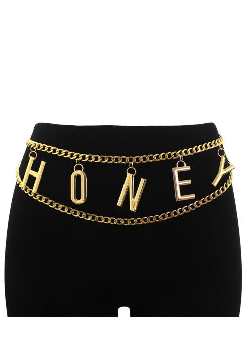 HONEY INITIAL MESSAGE DANGLE WAIST METAL BELLY BODY CHAIN BELT