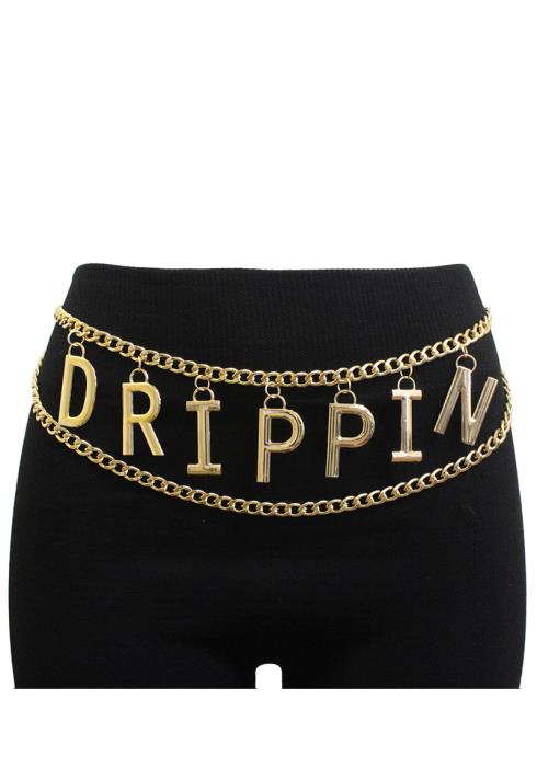 DRIPPIN INITIAL MESSAGE DANGLE WAIST METAL BELLY BODY CHAIN BELT