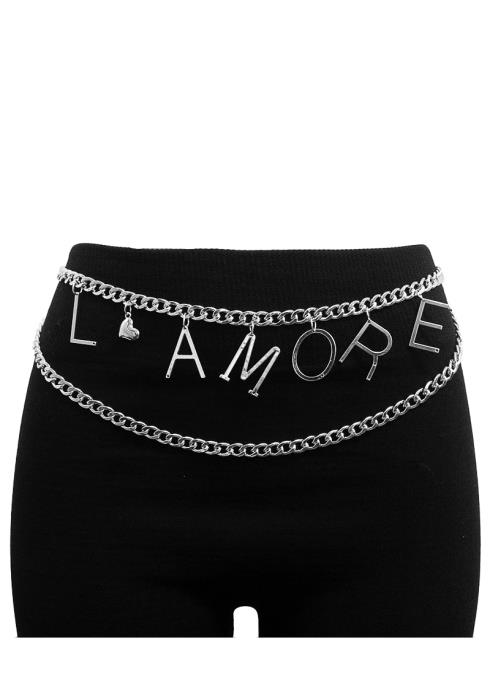 L`AMORE INITIAL MESSAGE DANGLE WAIST METAL BELLY BODY CHAIN BELT