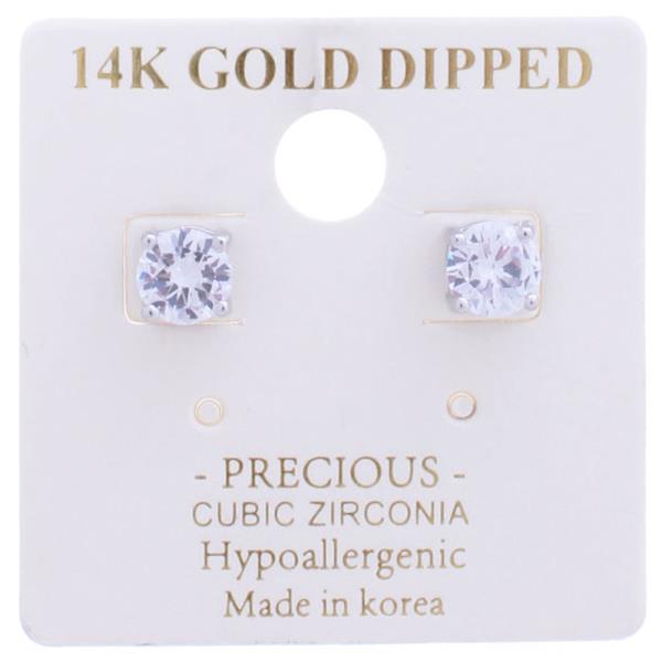 GOLD DIPPED C.Z. 6MM STUD EARRING