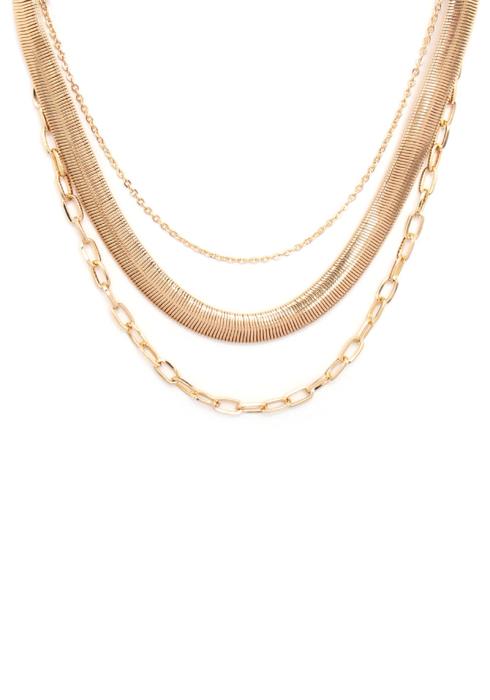 3 LAYERED METAL CHAIN MULTI NECKLACE
