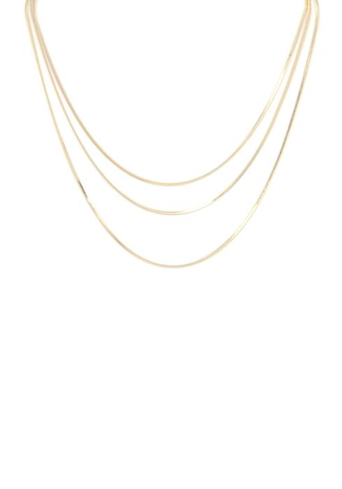 3 LAYERED HERRINGBONE CHAIN NECKLACE EARRING SET