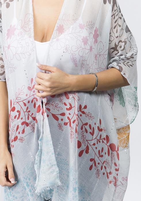 SMOOTH SILK MULTI FLORAL PATTER PONCHO