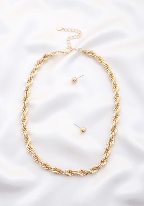 TWIST CHAIN SIMPLE SHORT METAL NECKLACE EARRING SET