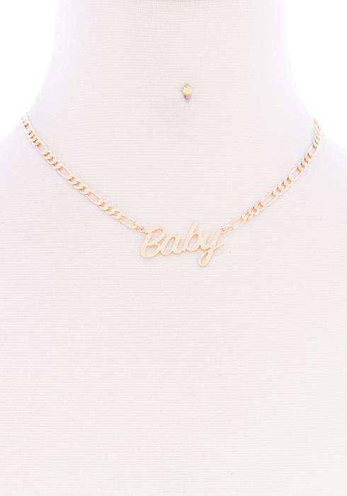 LINK CHAIN BABY INITIAL MESSAGE METAL NECKLACE EARRING SET