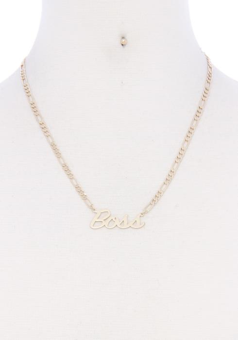 LINK CHAIN BOSS INITIAL MESSAGE METAL NECKLACE EARRING SET