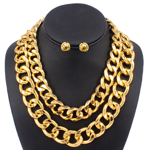 CHUNKY 2 LAYERED LINK CHAIN METAL SHORT NECKLACE