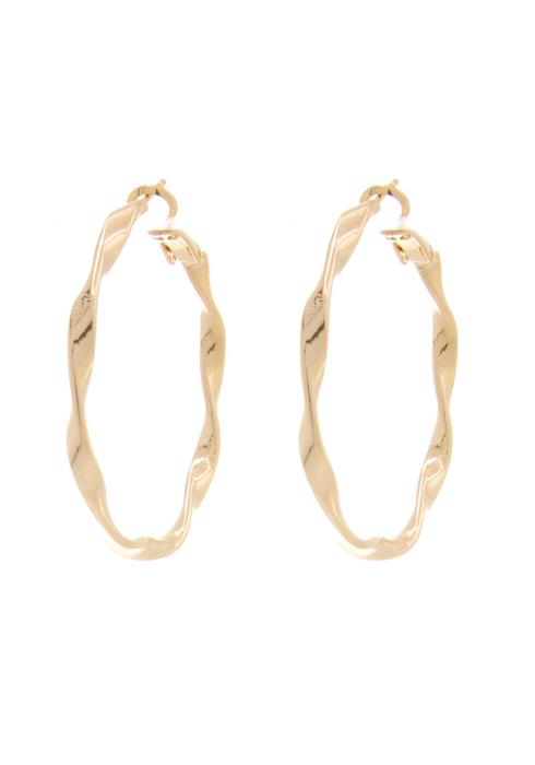 14K GOLD DIPPED HYPOALLERGENIC MADE IN KOREA CLASSIC 40MM TWIST METAL HOOP EARRING
