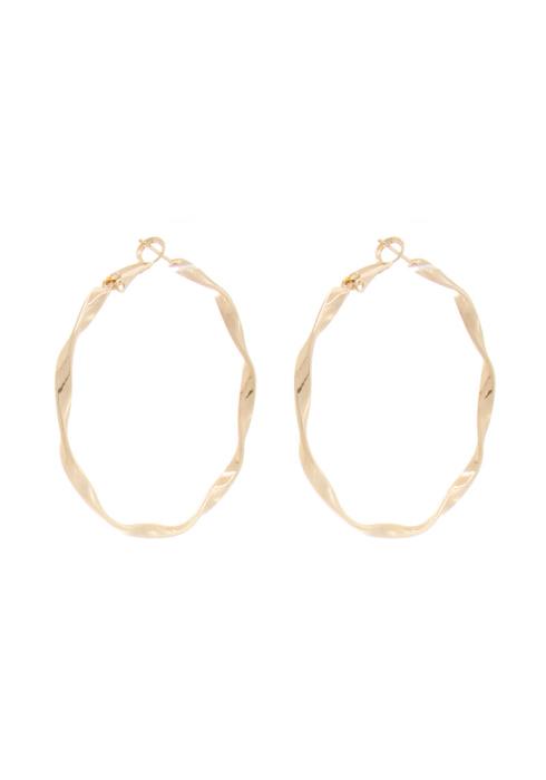 14K GOLD DIPPED HYPOALLERGENIC MADE IN KOREA CLASSIC 50MM TWIST METAL HOOP EARRING