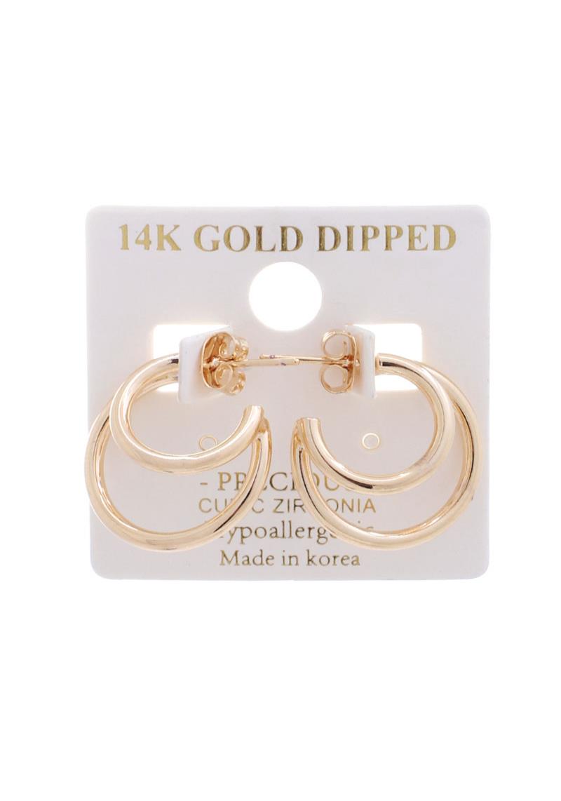 14K GOLD DIPPED 20MM DOUBLE HOOP EARRING  14K GOLD DIPPED  HYPOALLERGENIC  MADE IN KOREA