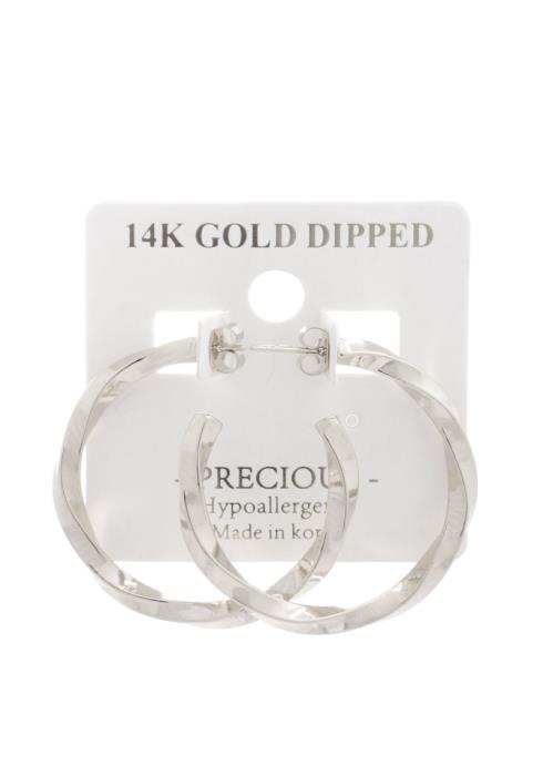 14K GOLD DIPPED 40MM TWIST METAL HOOP EARRING