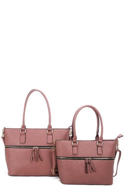 2IN1 STYLISH MIDDLE ZIPPER DESIGN TOTE BAG WITH MATCHING BAG SET