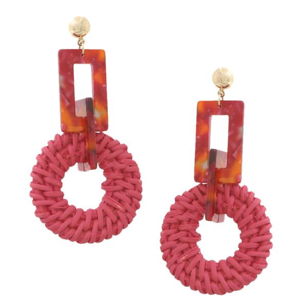 WOVEN CIRCLE ACETATE RECTANGLE EARRING