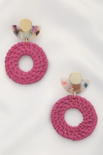 HALF CIRCLE ACETATE ROUND WOVEN POST EARRING