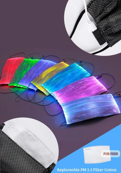 LED LIGHT UP FACE MASK COLOR CHANGING GLOW IN THE DARK WITH FILTER POCKET