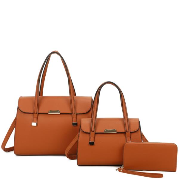 3IN1 STYLISH PLAIN SATCHEL BAG WITH MATCHING MINI BAG AND CLUTCH SET