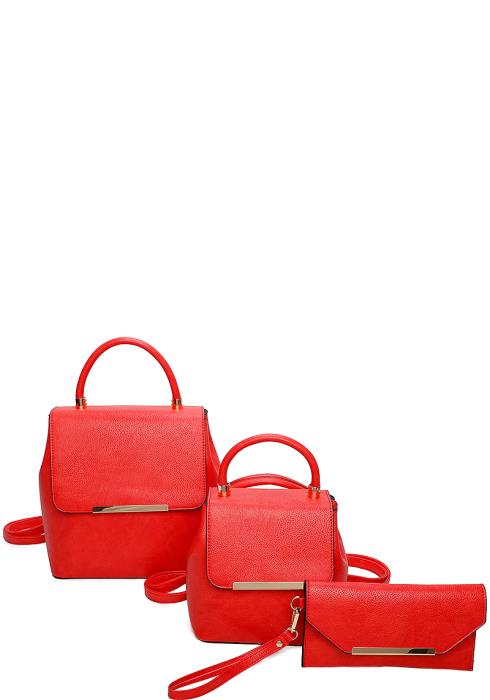 3IN1 SMOOTH METAL DESIGN BACKPACK WITH MATCHING BACKPACK AND CLUTCH SET