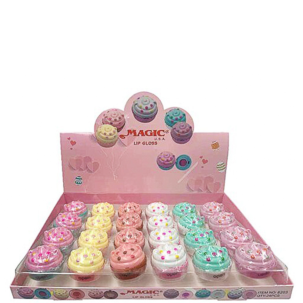 MAGIC CUTE CUP CAKE SHAPE LIP GLOSS 24 PCS.