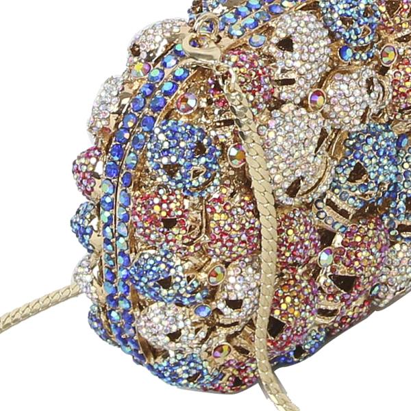 ALL OVER RHINESTONE SPARKLING SKULLS EVENING CROSSBODY BAG