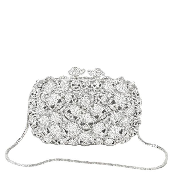 ALL OVER RHINESTONE SPARKLING SKULLS EVENING CROSSBODY BAG