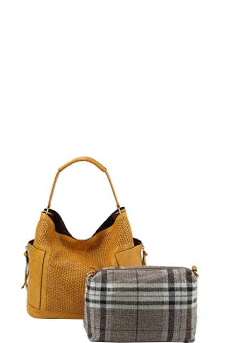 2IN1 TRENDY CHIC HOBO BAG WITH PLAID MINI BAG SET