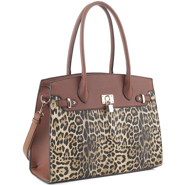 FASHION KEY LOCK LEOPARD PRINTED TOTE BAG