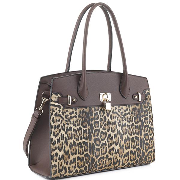 FASHION KEY LOCK LEOPARD PRINTED TOTE BAG