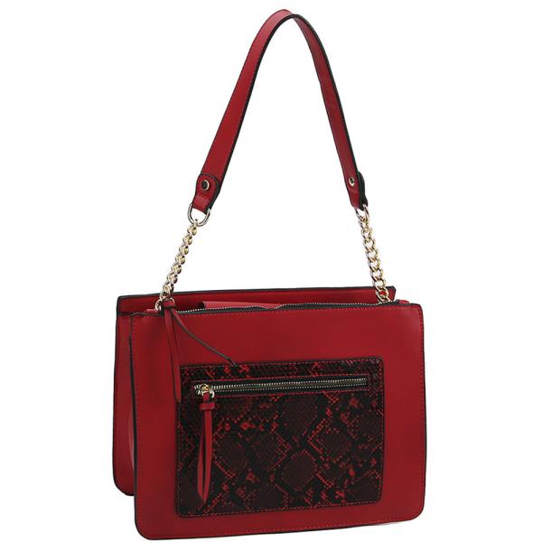 TWO TONE SNAKE SKIN TEXTURED SHOULDER CROSSBODY BAG