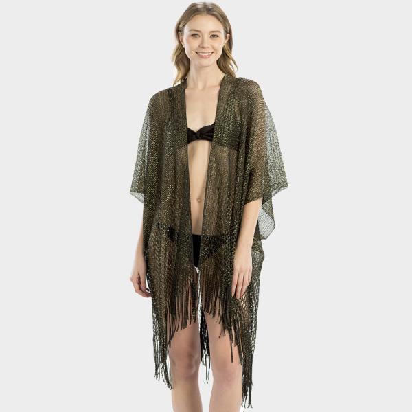 METALLIC NET SHAWL WITH FRINGES