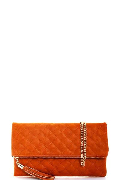 Designer Stitch Foldover Princess Clutch with Chain