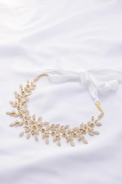 LEAF PATTERN RHINESTONE BRIDAL SASH