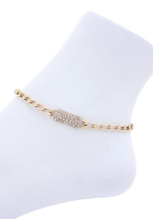 RHINESTONE RECTANGLE METAL ANKLET