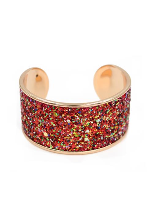 GLITTER WIDE METAL OPEN CUFF BANGLE BRACELET