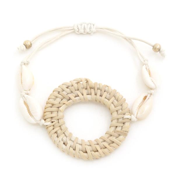 COWRIE SHELL STRAW CIRCLE ADJUSTABLE BRACELET