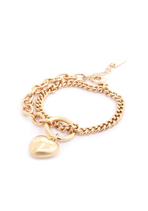 METAL CHAIN HEART CHARM BRACELET