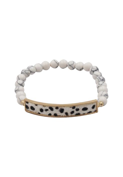 MARBLING STONE BEAD LEOPARD BAR STRETCH BRACELET