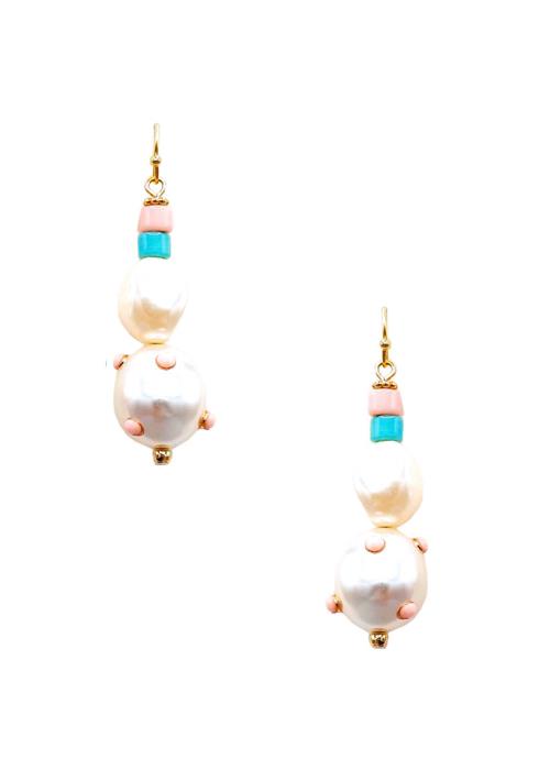 COLOR DOT STUDDED PEARL DANGLE EARRING